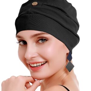 osvyo Cotton Chemo Turbans for Women Cancer hairloss hat - Cotton LightWeight headwear Sealed Packaging BLACK