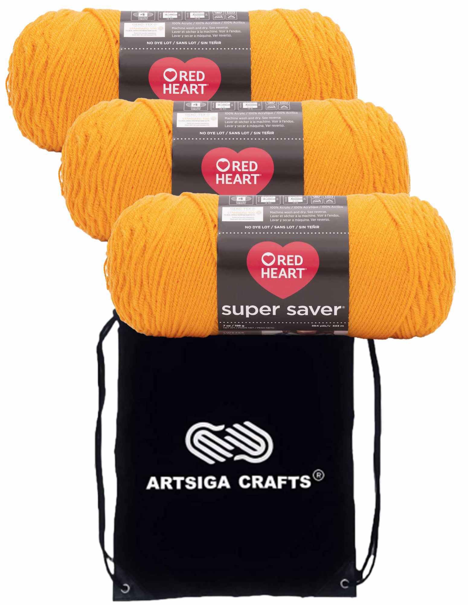 Red Heart Super Saver Saffron E300-234 (3-Skeins - Same Dye Lot) Worsted Medium #4 Acrylic Yarn for Crocheting and Knitting - Bundle with 1 Artsiga Crafts Project Bag