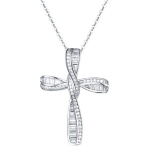 fancime cross necklace for women sterling silver cubic zirconia twisted cross infinity open loop pendant gift for women, 18" extender