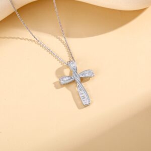 FANCIME Cross Necklace For Women Sterling Silver Cubic Zirconia Twisted Cross Infinity Open Loop Pendant Gift For Women, 18" Extender