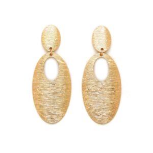 Women Oversize Geometric, Tear Drop, Hammered Statement Metal Clip on Earring Many Styles (Style B/Gold)