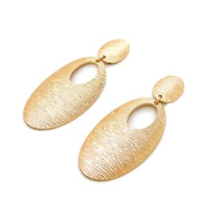 Women Oversize Geometric, Tear Drop, Hammered Statement Metal Clip on Earring Many Styles (Style B/Gold)