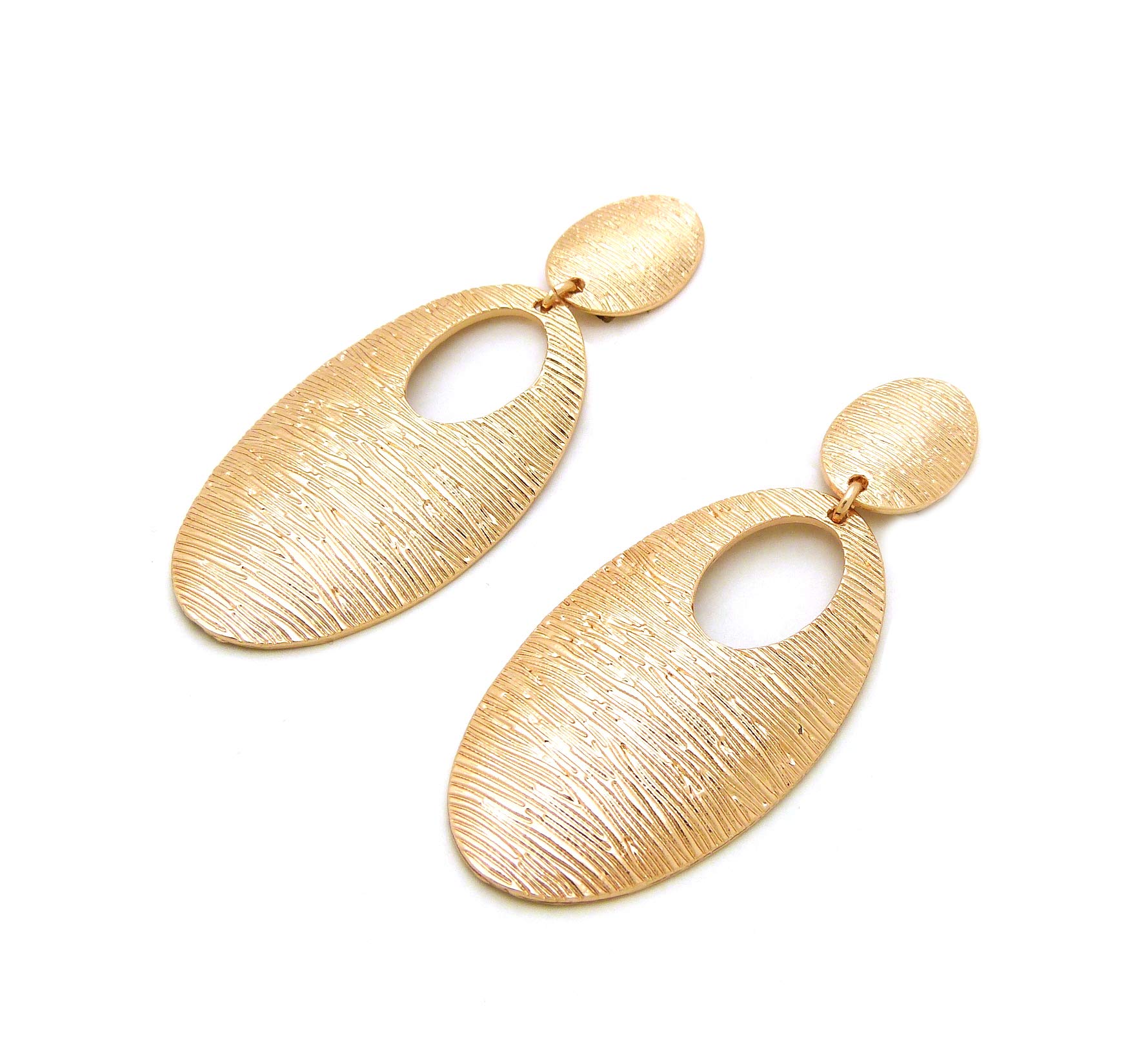 Women Oversize Geometric, Tear Drop, Hammered Statement Metal Clip on Earring Many Styles (Style B/Gold)