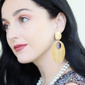 Women Oversize Geometric, Tear Drop, Hammered Statement Metal Clip on Earring Many Styles (Style B/Gold)