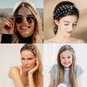 TOBATOBA Headbands for Women, Pearl Headband Leopard Headbands for Women Girls, Cute Headband with Pearls, Wide Top Knot Headband, Beaded Women headbands Fashion Hair Accessories for Women and Girls