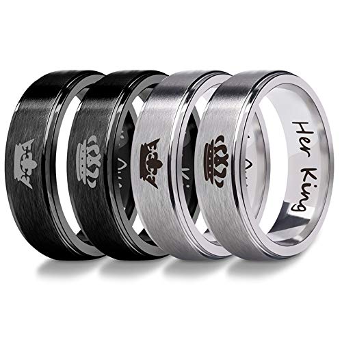 HUASAI 4Pcs Crown Tungsten Rings Set for Couples King Queen Promise Wedding Engagement Jewelry (7)