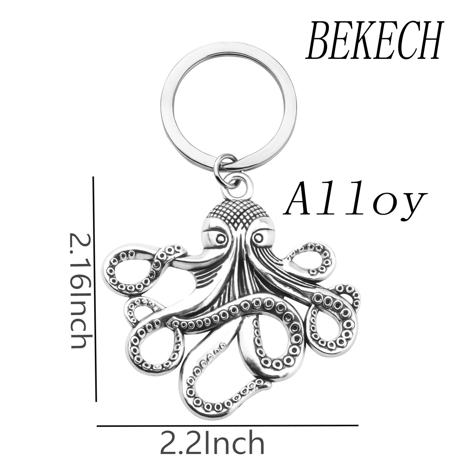 BEKECH Sea Jewelry Octopus Keychain Sea Life Black Eyed Squid Octopus Charm Keychain Sea Animal Jewelry Pirate Accessory Gift (silver)