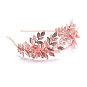 Chargances Goddess Leaf Headband Costumes Gold Leaf Branch Hair Band Crown Bridal Wedding Headpiece Bohemia Leaf Hairpiece for Women and Girls (Rose Gold)