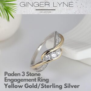 3 Stone Engagement Rings for Women by Ginger Lyne | Cubic Zirconia Faux Diamond Promise Ring for Her | 925 Sterling Silver Wedding Rings for Women |Bridal Jewlery