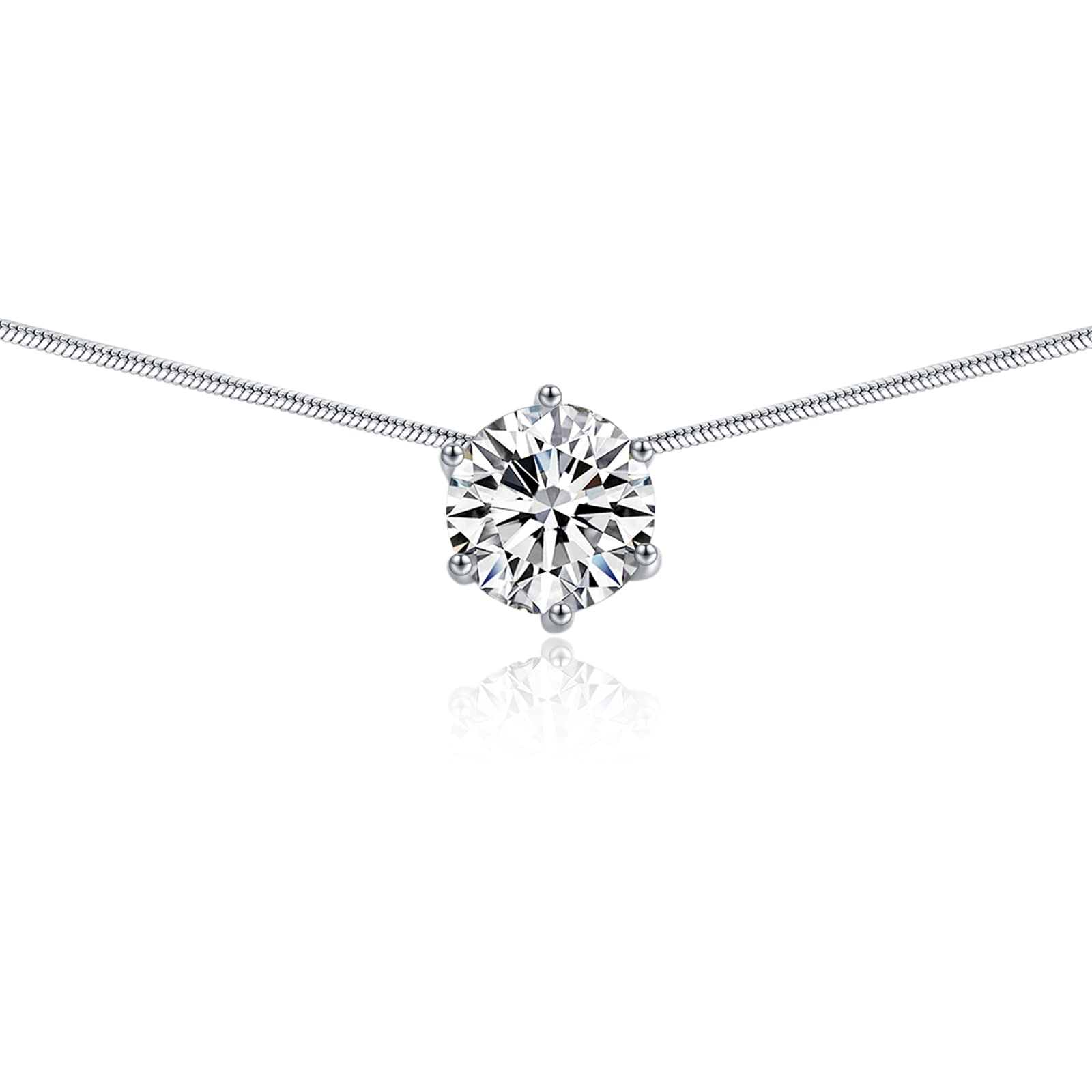 PRAYMOS 925 Sterling Silver 2 Carat Cubic Zirconia Necklace for Women Gifts Solitaire Necklace Dainty