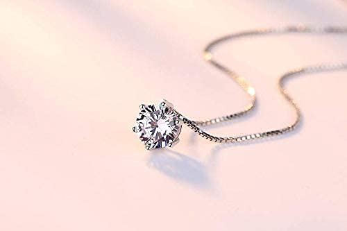 PRAYMOS 925 Sterling Silver 2 Carat Cubic Zirconia Necklace for Women Gifts Solitaire Necklace Dainty