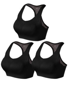 match racerback sports bras for women – padded seamless strappy workout tops for yoga gym runing fitness sports bras (1 pack of 3(black), medium)