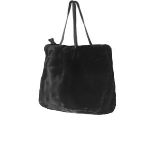 Luxe L 100% Faux Fur Tote Bag for Women Soft Modern Spacious Utility Tote Handbag with Fully Lined Interior, Black