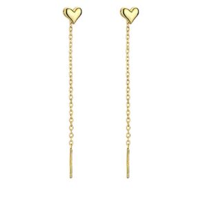 Reffeer 925 Sterling Silver Tiny Cute Heart Dangle Earrings Chain for Women Teens Heart Threader Earrings Tassel (B-Gold)