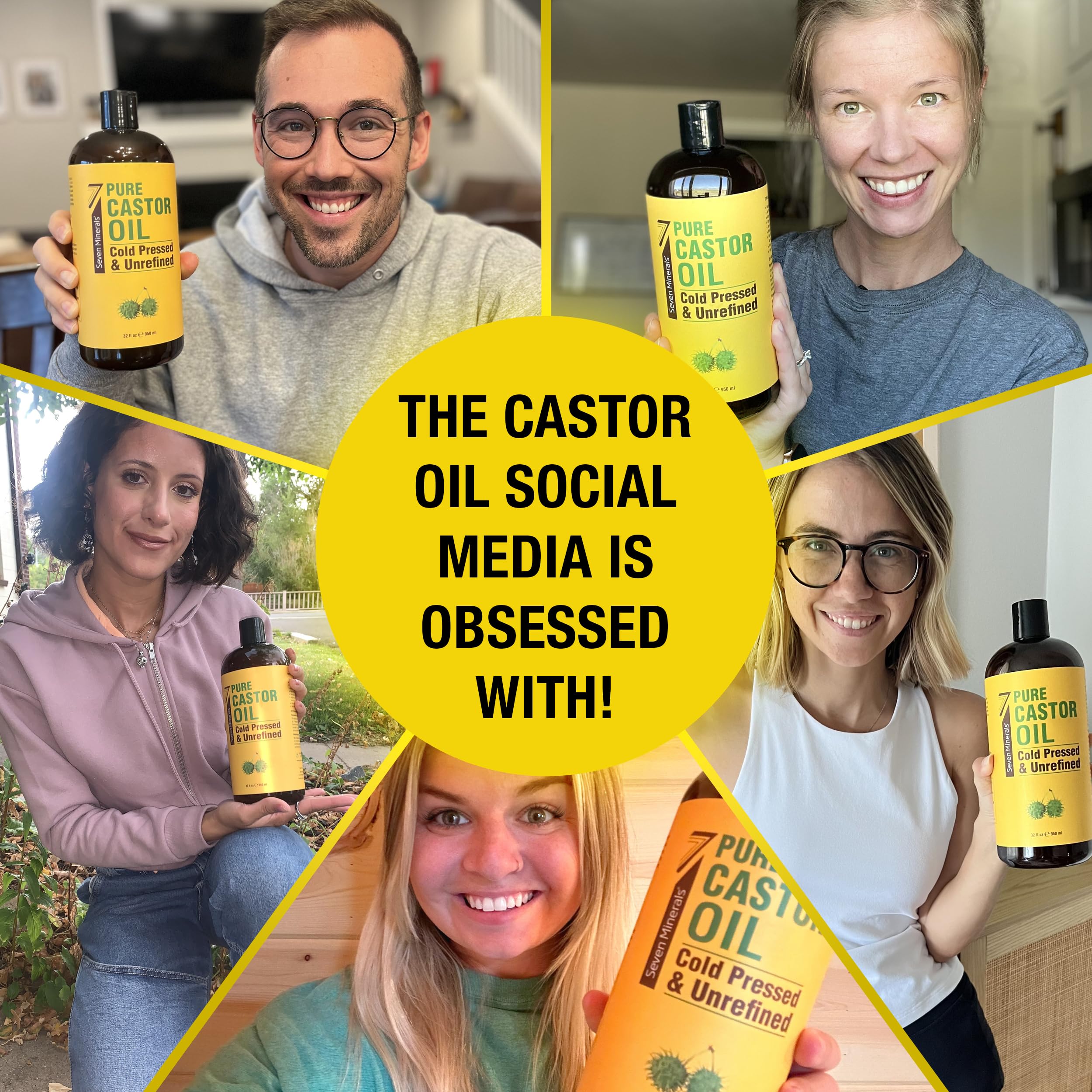 Pure Cold Pressed Castor Oil - Big 32 fl oz Bottle - Unrefined & Hexane Free - 100% Pure Castor Oil for Hair Growth, Thicker Eyelashes & Eyebrows, Dry Skin, Healing, Hair Care, Joint and Muscle Pain