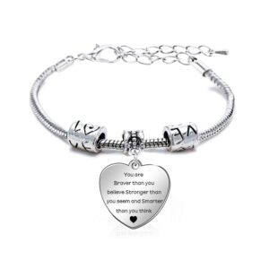 You are Braver Stronger Smarter than you think Inspirational Expandable Bangle Bracelet Women (Stainless Steel Heart Bracelet)