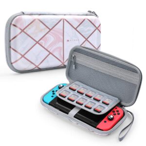 mumba carrying case for for nintendo switch oled & nintendo switch, deluxe ulta slim hard shell travel - holds 10 game cartridges -pink marble