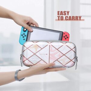 Mumba Carrying Case for for Nintendo Switch OLED & Nintendo Switch, Deluxe Ulta Slim Hard Shell Travel - holds 10 Game Cartridges -Pink Marble