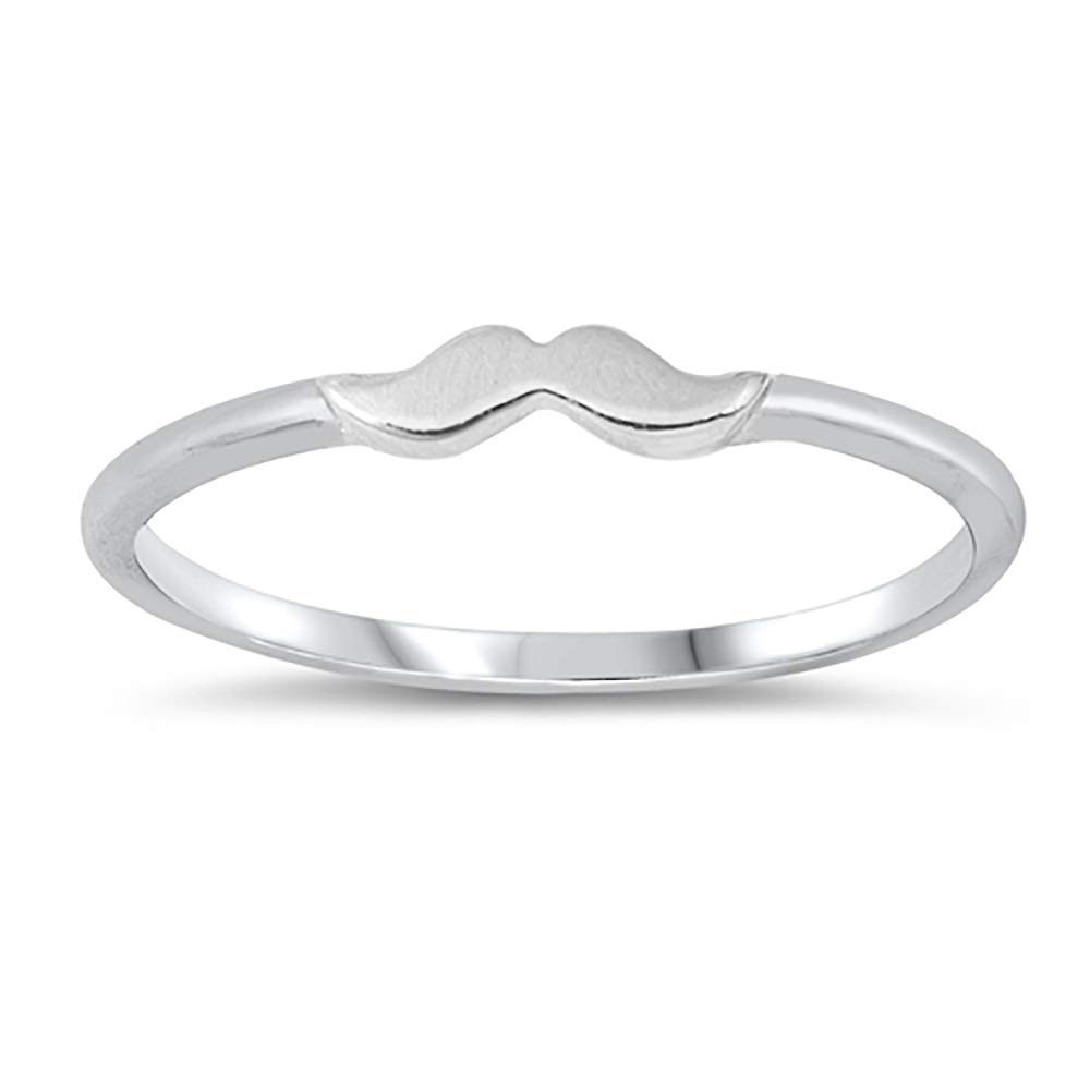 CloseoutWarehouse 925 Sterling Silver High Polished Small Mustache Ring Size 6