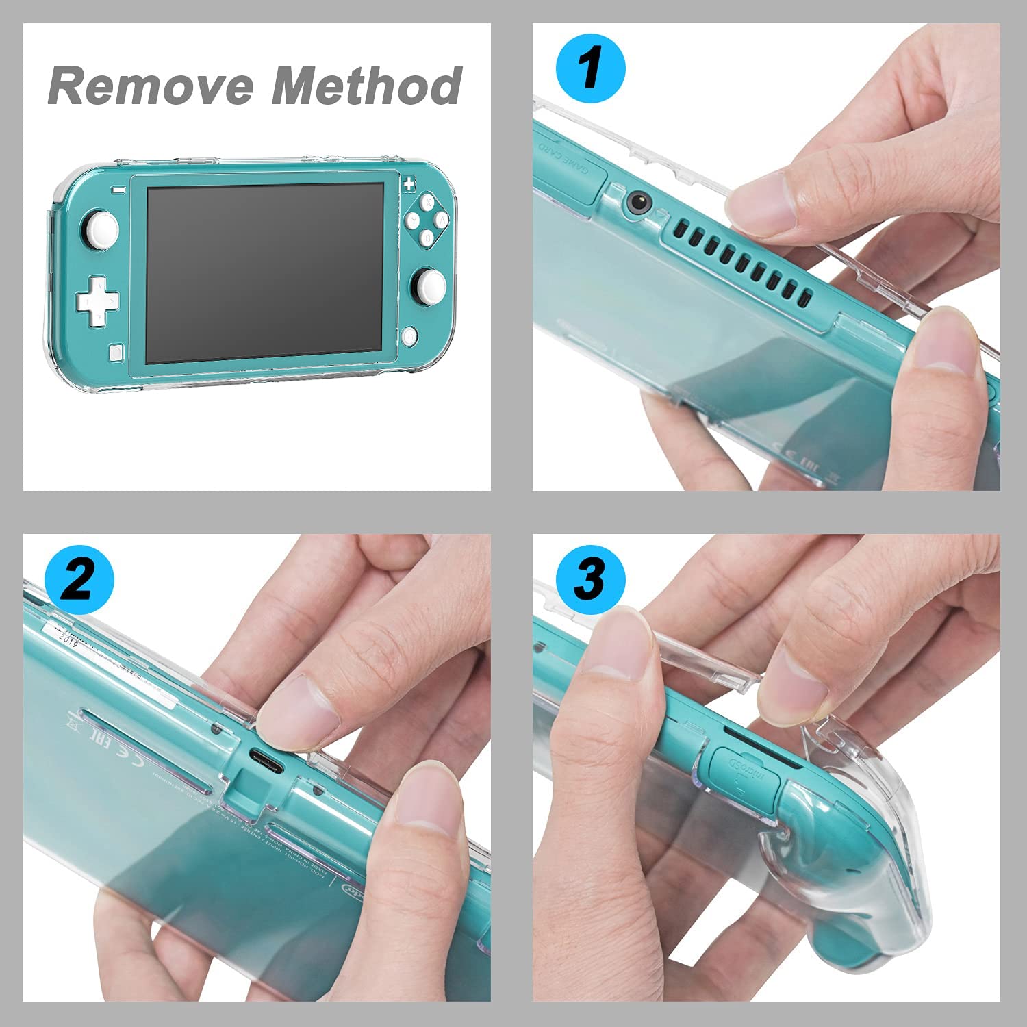 Crystal Clear Cover Case for Switch Lite, Ultra Slim Clear Hard PC Protective Case Compatible with Nintendo Switch Lite with a Glass Screen Protector and 8 Thumb Grips Caps