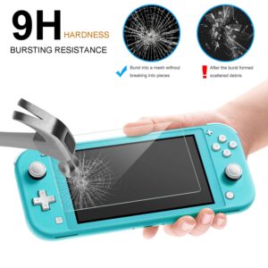 Crystal Clear Cover Case for Switch Lite, Ultra Slim Clear Hard PC Protective Case Compatible with Nintendo Switch Lite with a Glass Screen Protector and 8 Thumb Grips Caps