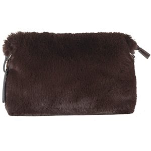 luxe l 100% faux fur purse for women soft modern crossbody purse handbag with detachable and adjustable faux-leather strap, chocolate brown