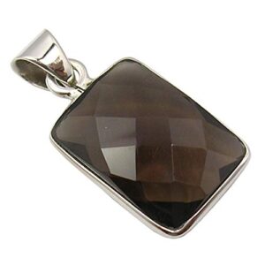 silverstarjewel 925 stamp sterling silver smoky quartz necklace pendant 1.1"