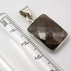 SilverStarJewel 925 Stamp Sterling Silver Smoky Quartz Necklace Pendant 1.1"