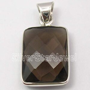 SilverStarJewel 925 Stamp Sterling Silver Smoky Quartz Necklace Pendant 1.1"