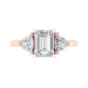 2.94ct Emerald cut 3 stone Solitaire Stunning Moissanite Designer Wedding Bridal art deco Anniversary Ring 14k Rose Gold 7