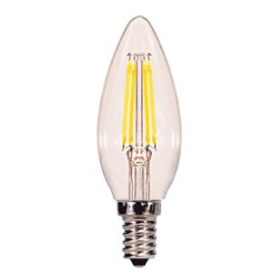 Satco S29890 4 watt C11 LED; Clear; Candelabra Base; 3000K; 350 lumens; 120 Volts (6)