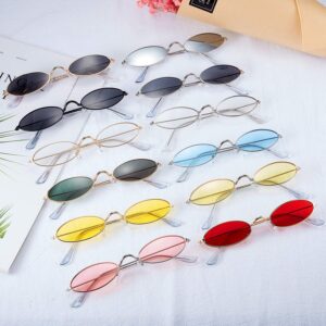 12 Pieces Vintage Oval Sunglasses Retro Slender Metal Frame Oval Glasses Small Vintage Sunglasses Candy Colors for Man and Woman