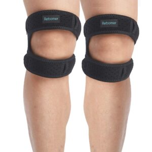 rebomer patella knee strap adjustable knee brace (3d silicone pad) for men women knee joint pain prevention