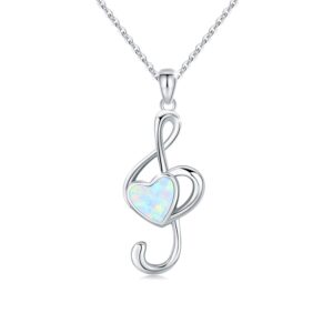 chenghong music gifts music note necklace 925 sterling silver opal musical necklace treble clef music jewelry gifts for music lovers women