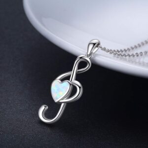 CHENGHONG Music Gifts Music Note Necklace 925 Sterling Silver Opal Musical Necklace Treble Clef Music Jewelry Gifts for Music Lovers Women