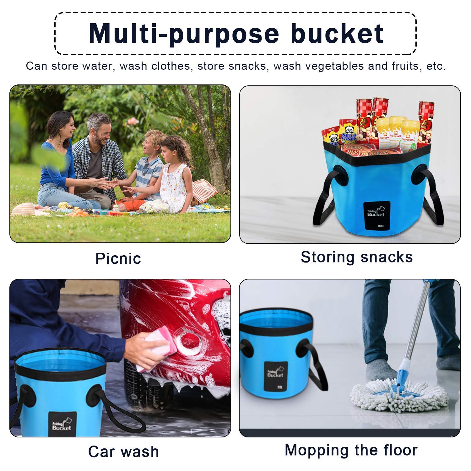 AINAAN Multifunctional Collapsible Portable Travel Outdoor Wash Basin Folding Bucket Water Storage Bag for Camping Hiking Travel Fishing Caravan Washing (Blue