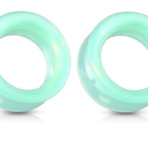 Pierced Owl Green Opalite Glass Double Flared Saddle Tunnel Plug Earrings, Sold as a Pair (14mm (9/16"))