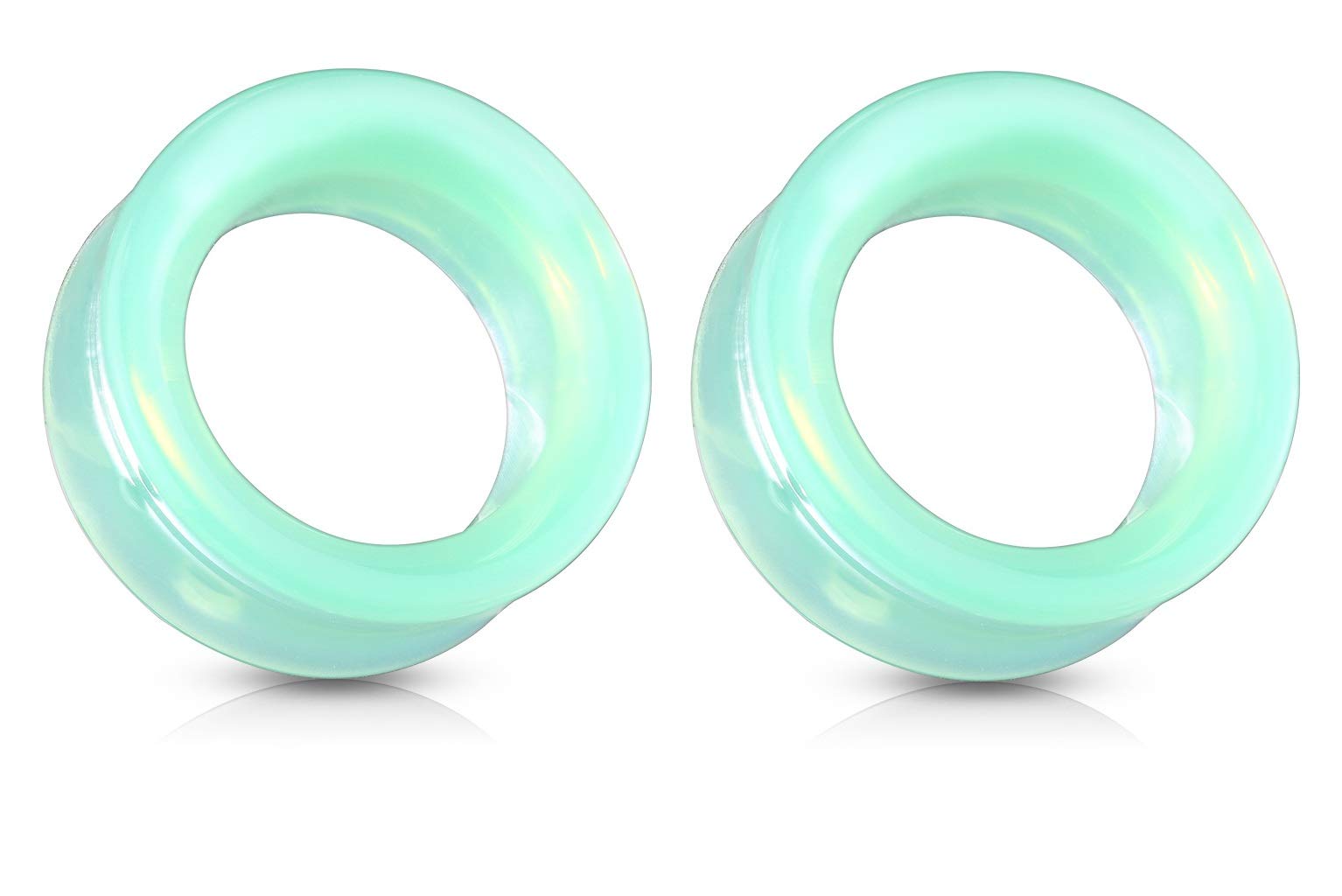 Pierced Owl Green Opalite Glass Double Flared Saddle Tunnel Plug Earrings, Sold as a Pair (14mm (9/16"))