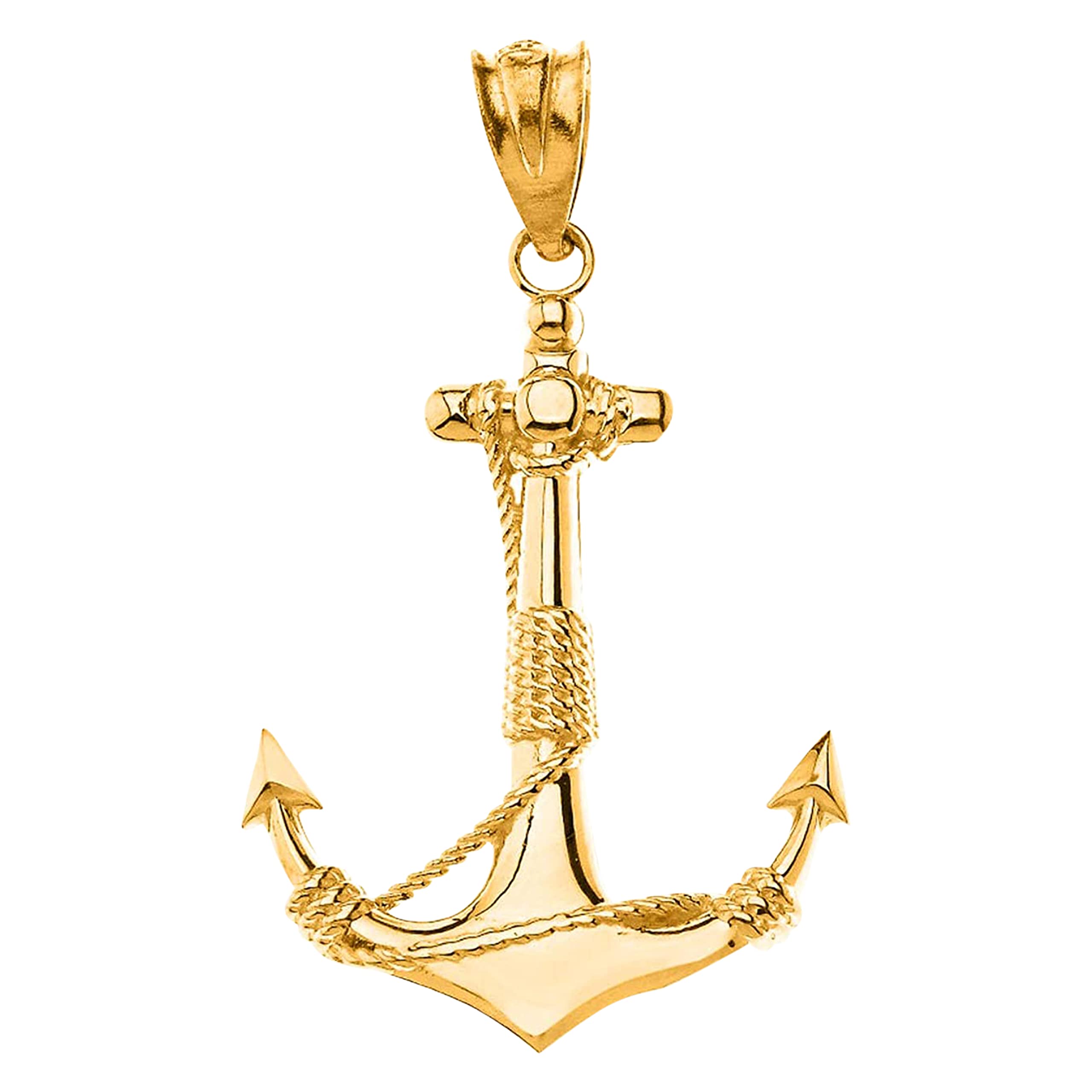 14K Yellow Gold Rope Wrapped Fouled Anchor Charm Pendant