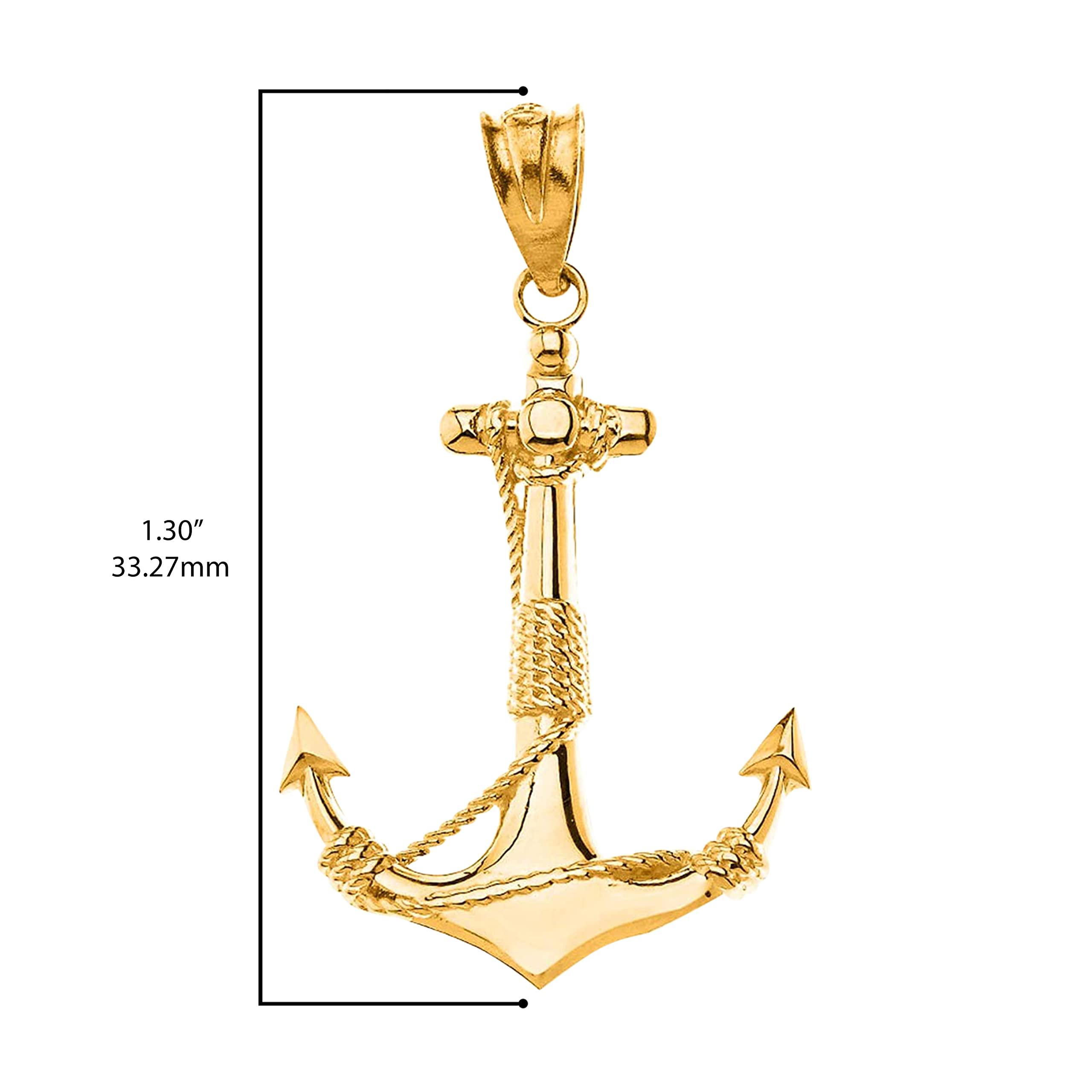 14K Yellow Gold Rope Wrapped Fouled Anchor Charm Pendant