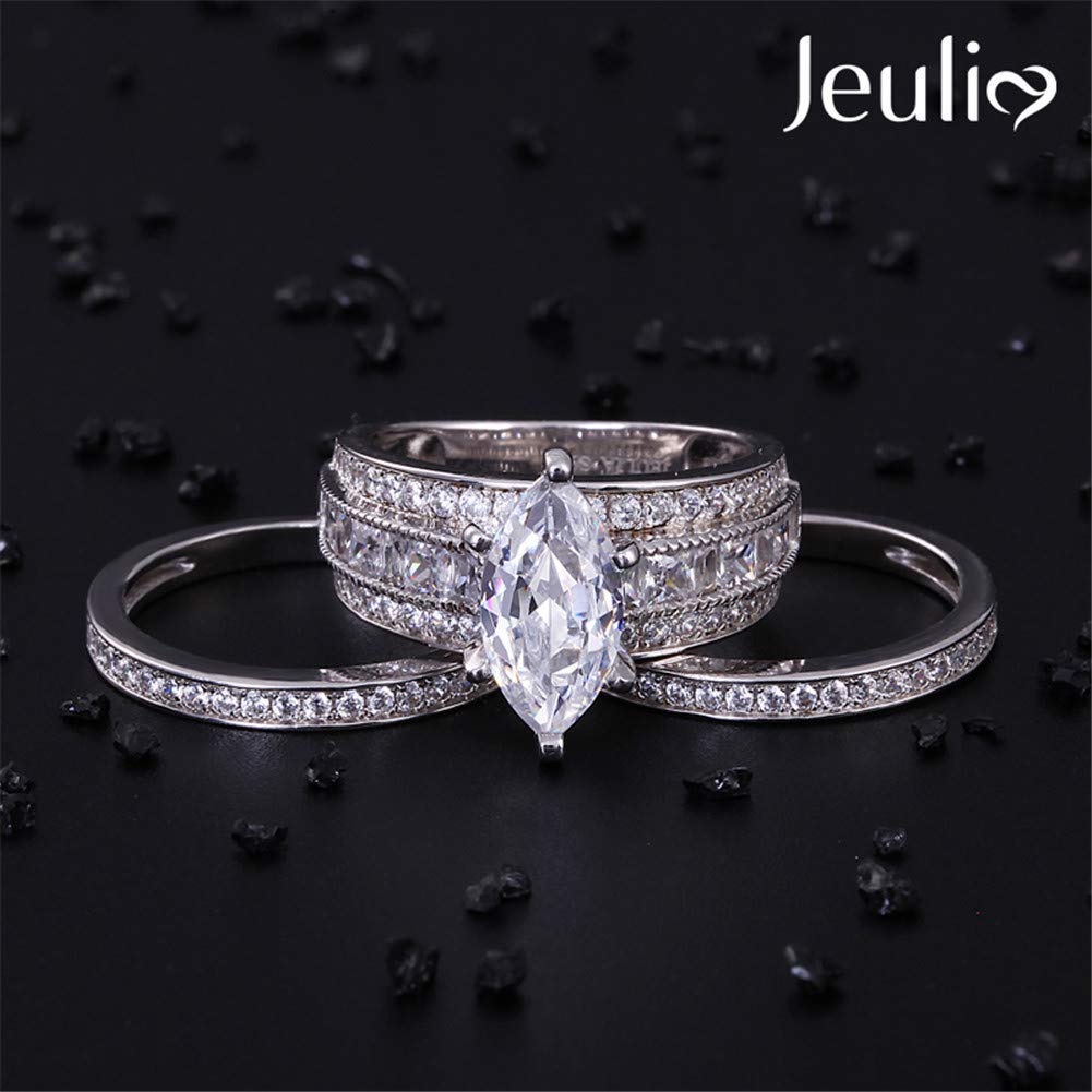 Jeulia 2 Carat 3PC Wedding Ring Set for Women Marquise Cut CZ Engagement Rings Sterling Silver Oval Cubic Zirconia Bridal Set Solitaire Diamond Anniversary Promise Rings for Her with Jewelry Box