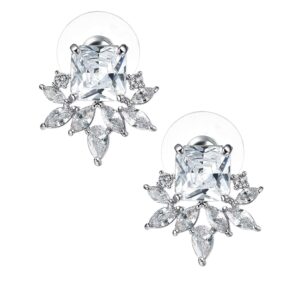 SWEETV CZ Cluster Bridal Wedding Bridesmaids Earrings, Crystal Stud Earrings for Women, Silver,Suitable for Ages 15+