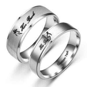 4EAELove Customize Matching Deer Heart Open Ring Her Buck His Doe Elk Couples Rings Promise Ring Inside Can Engraved Band Rings Wedding Rings (Elk-Silver, Custom)