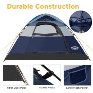 Pacific Pass 2 Person Family Dome Tent with Removable Rain Fly, Easy Set Up for Camp Backpacking Hiking Outdoor, 82.7 x 82.7 x 47.2 inches, Navy Blue