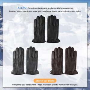 Alepo Genuine Sheepskin Leather Gloves For Men, Winter Warm Touchscreen Texting Cashmere Lined Driving Motorcycle Gloves (Black-L)