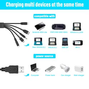 Xahpower 5 in 1 USB Charger Cable Cord for Nintendo NDS Lite/Wii U/New 3DS(XL/LL),3DS(XL/LL),2DS,DSi(XL/LL),NDS/GBA SP(Gameboy Advance sp),PSP 1000 2000 3000