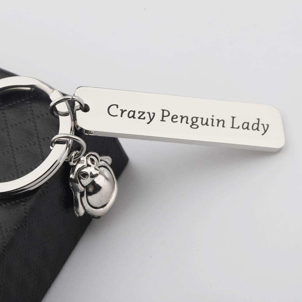 BNQL Crazy Penguin Lady Keychain Gift for Animal Lovers