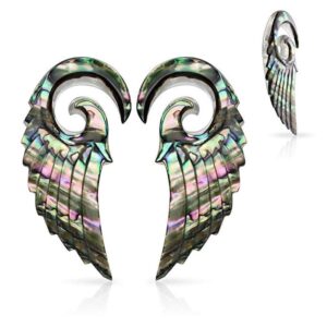 covet jewelry pair of organic abalone angel wing spiral taper (00ga (10mm))