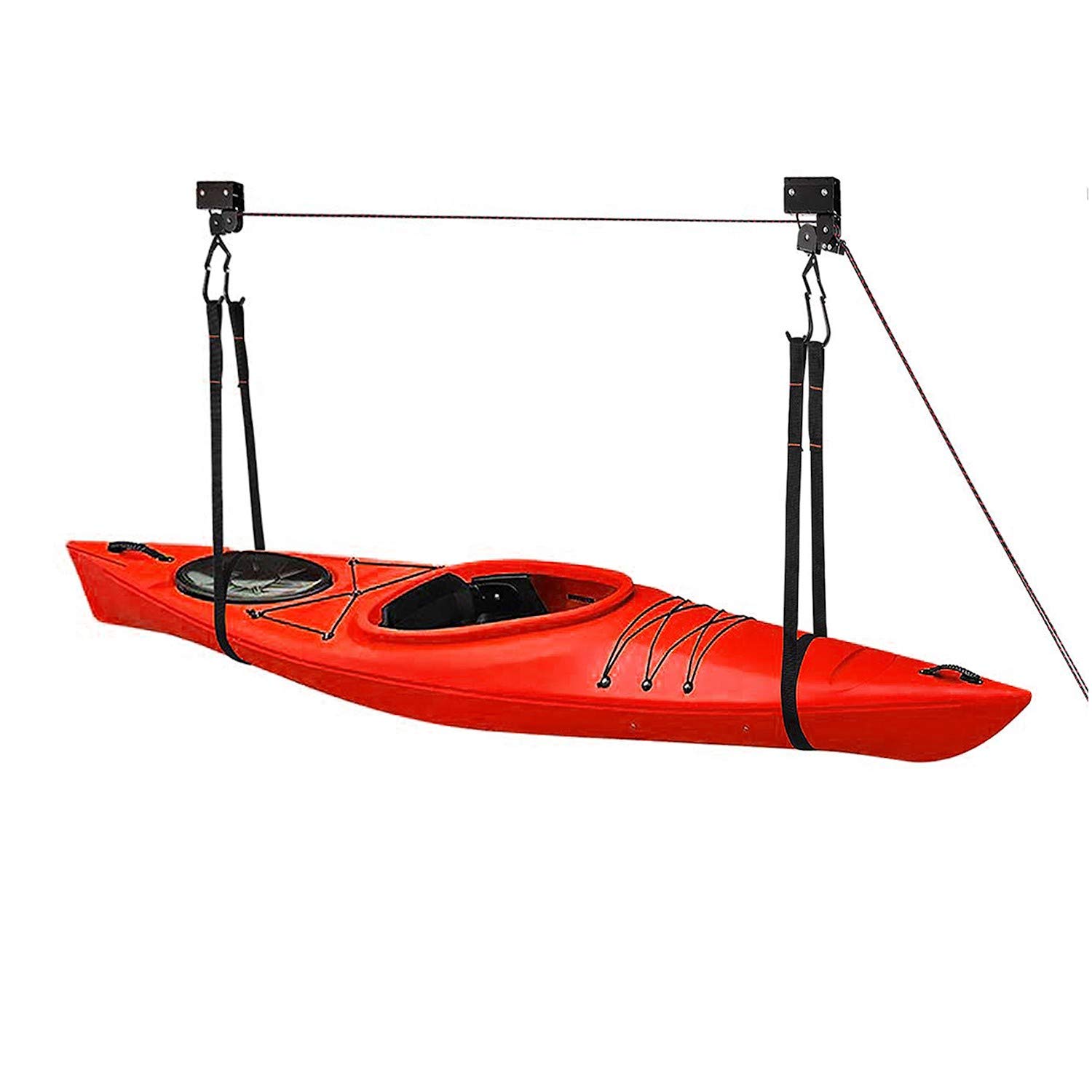 GREAT WORKING TOOLS Kayak Hoist - Kayak Storage Pulley System for Garage, 125 Pound Capacity Ceiling Mount Hoists for Kayak, Bicycle, Paddleboard, Canoe - Heavy Duty Kayak Accessories