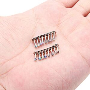 SCERRING 16PCS 16G 2mm Clear CZ Opal Internally Threaded Labret Monroe Lip Ring Tragus Nail Helix Earring Stud Piercing Jewelry Bar Length 6mm